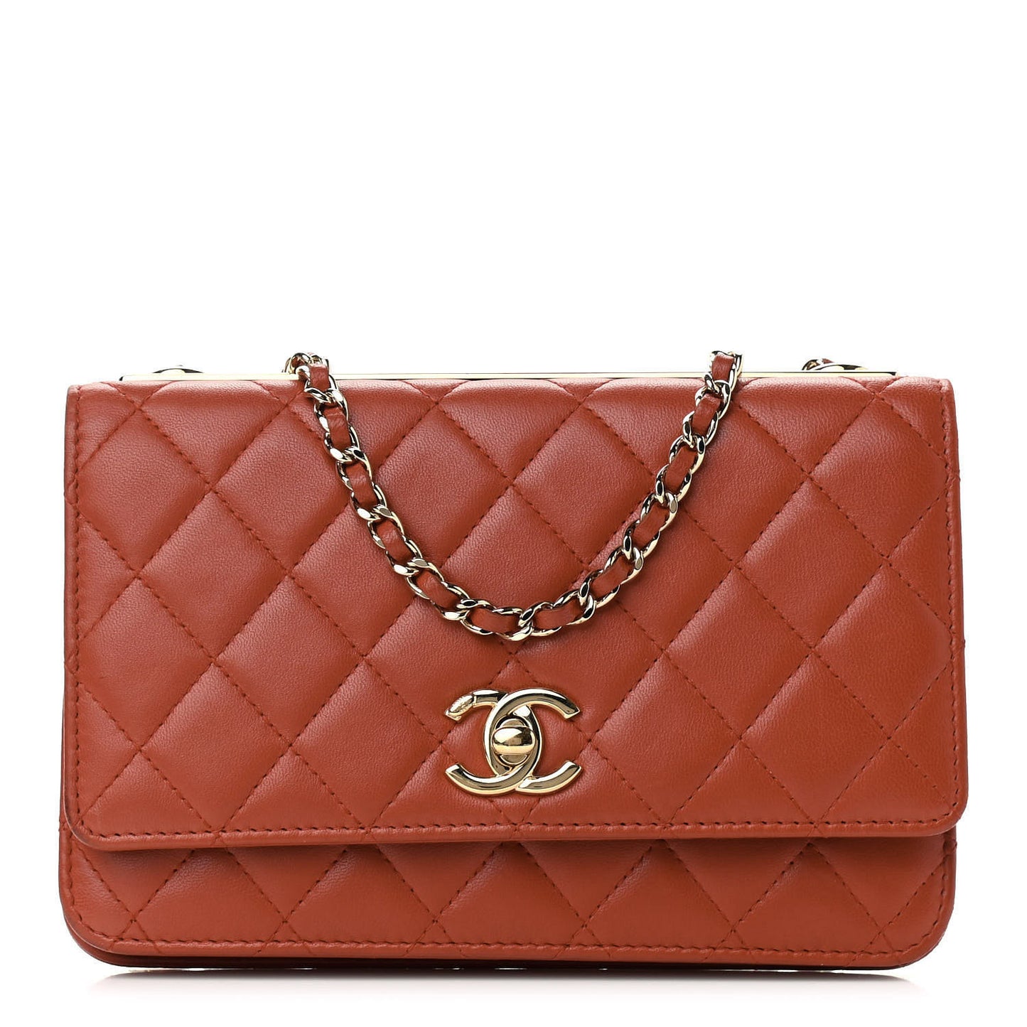 Lambskin Quilted Trendy CC Wallet On Chain WOC Red