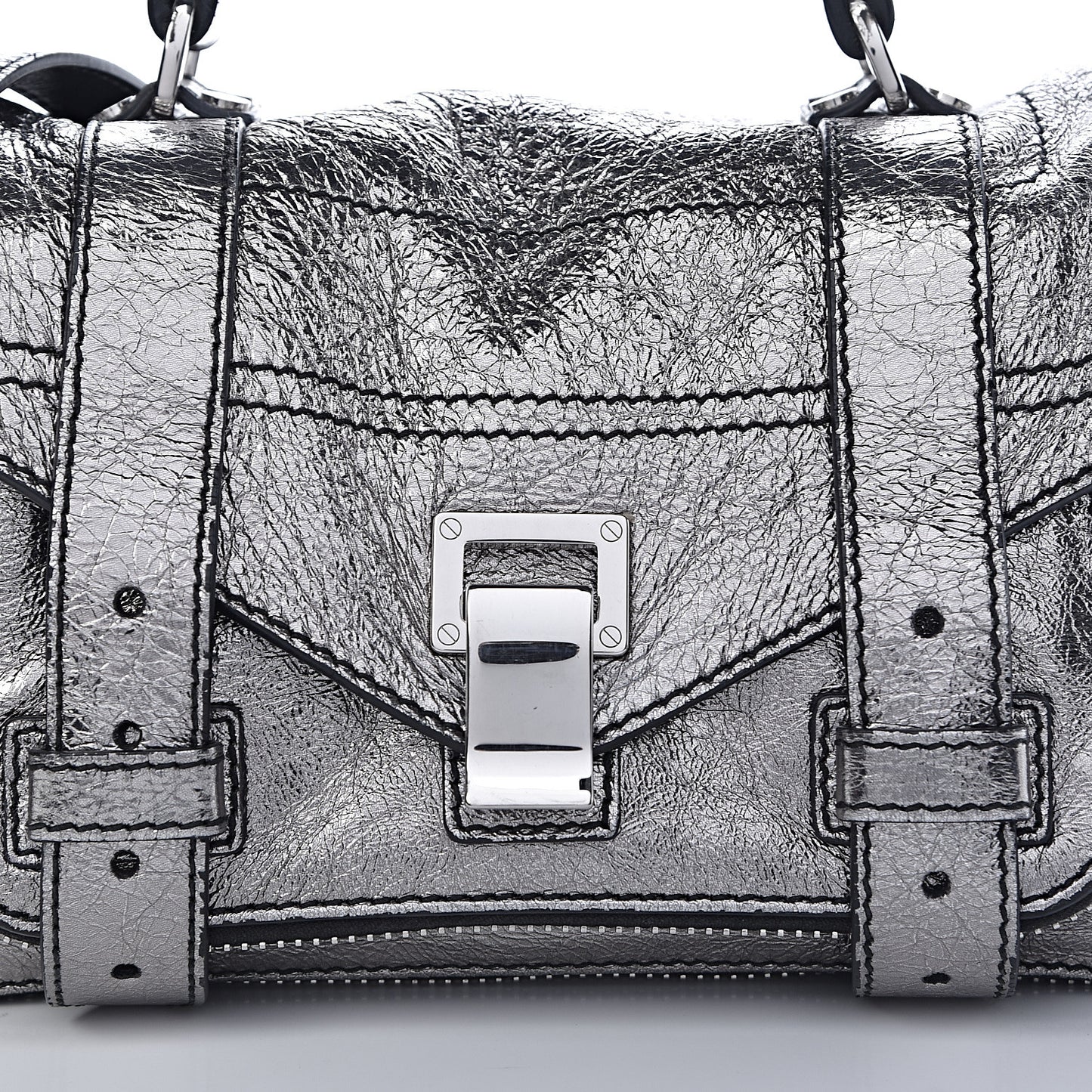 Metallic Lambskin Tiny PS1 Satchel Silver