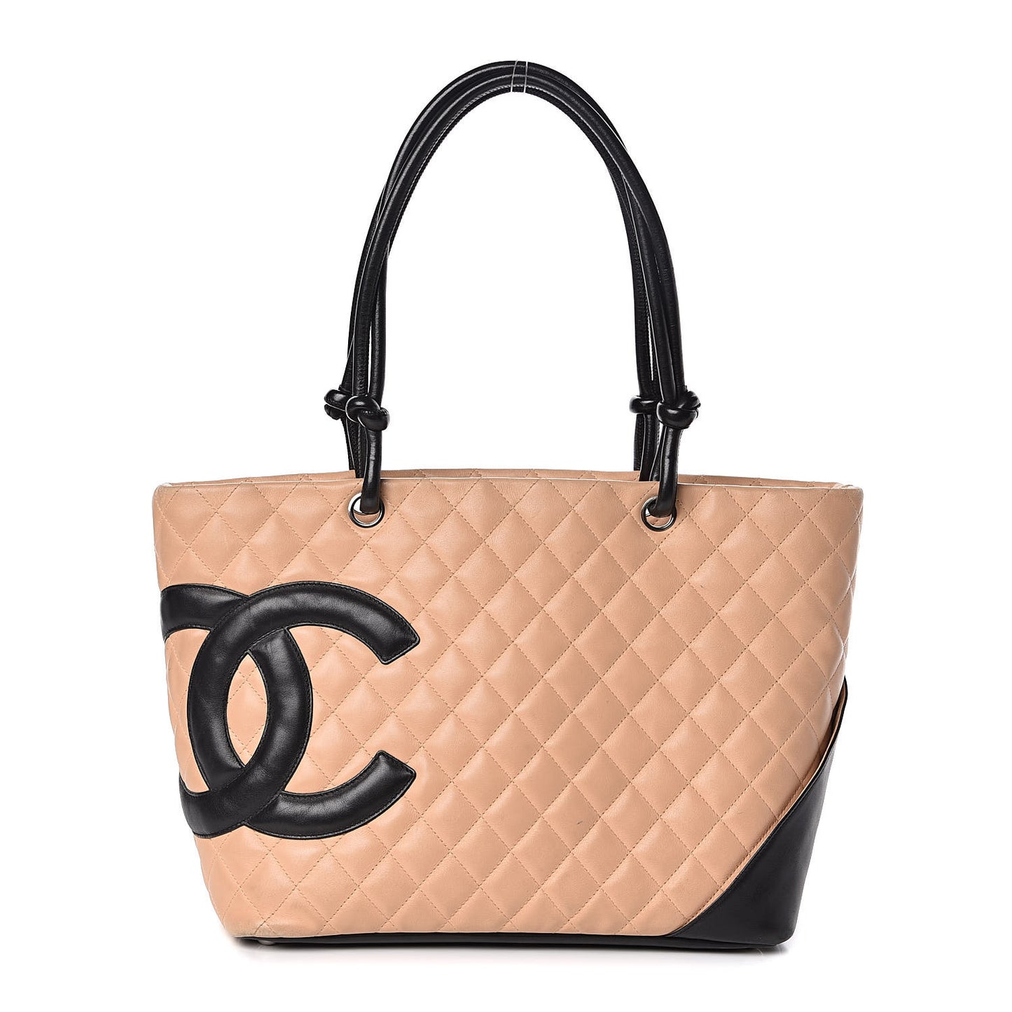 Calfskin Quilted Large Cambon Tote Beige Black
