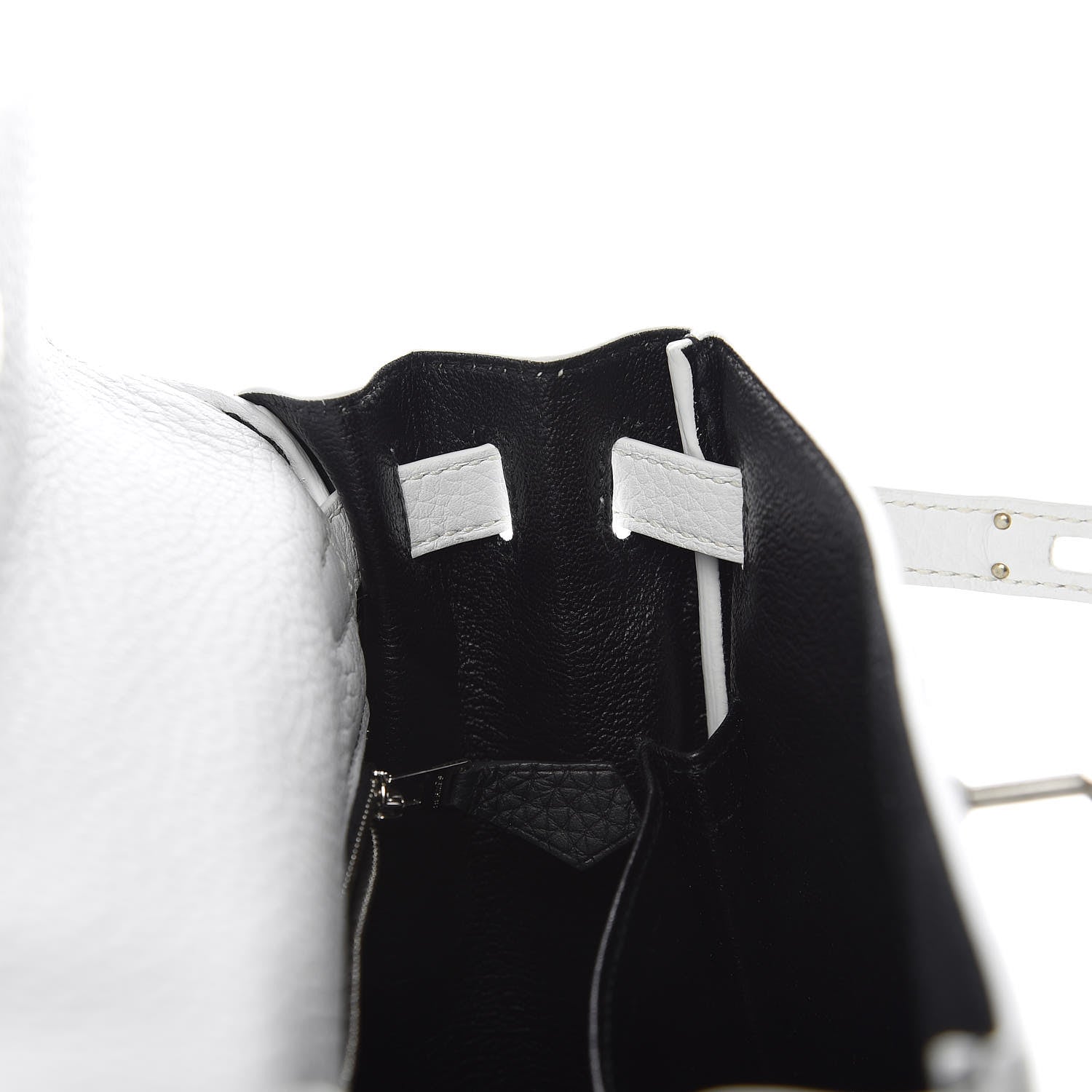 Hermes Taurillon Clemence Horseshoe Kelly Retourne 25 White Black 14 of 43