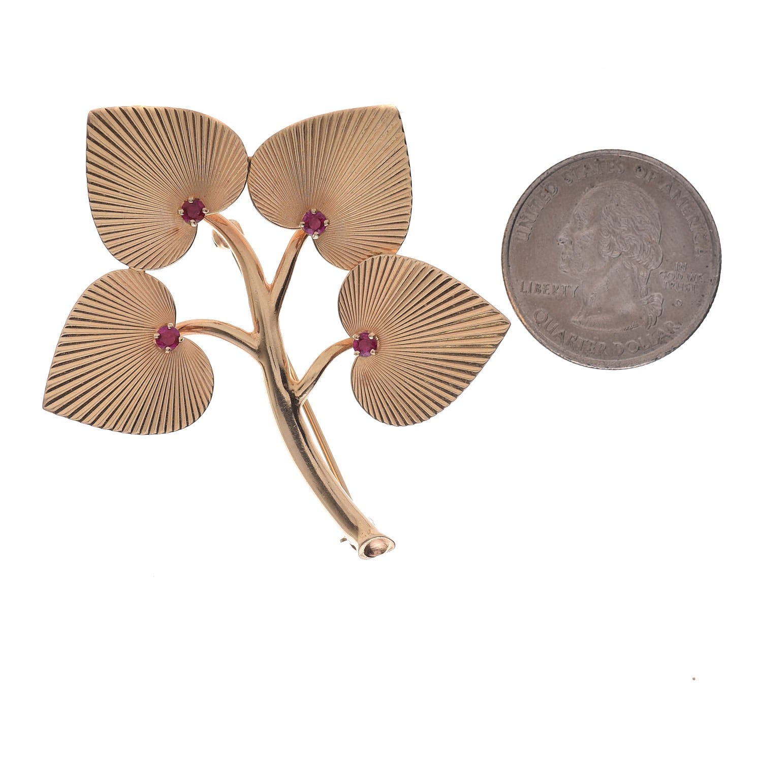 Tiffany 14K Yellow Gold Ruby Leaves Brooch 2 of 5