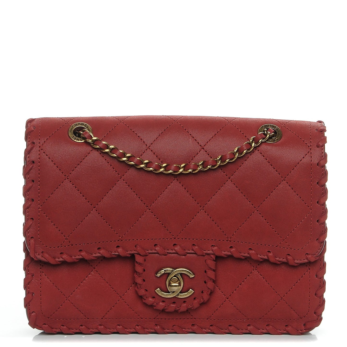 Metallic Calfskin Small Happy Stitch Flap Red