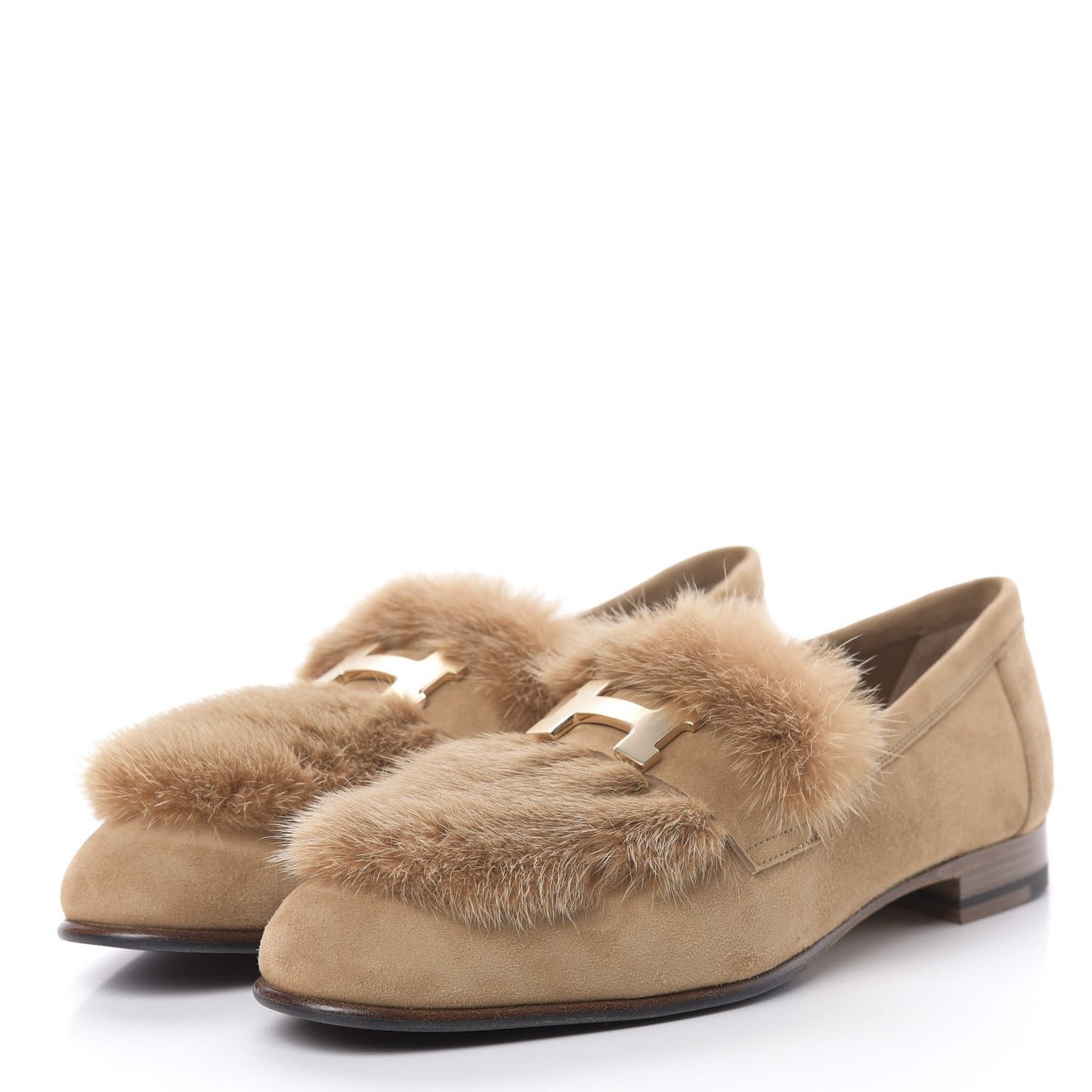 Mink Fur Suede Goatskin Paris Loafers 36 Marron Havane