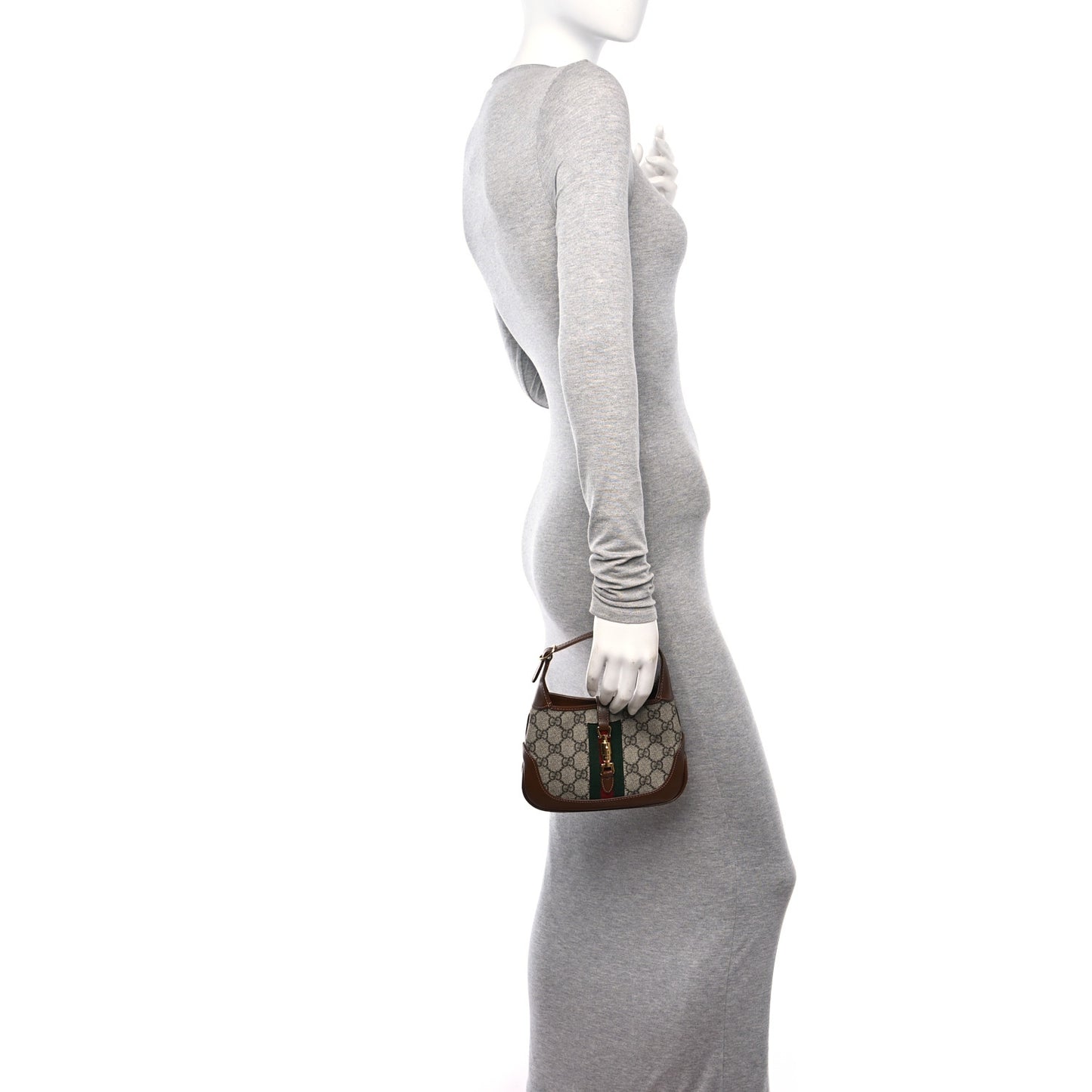 GG Supreme Monogram Azalea Calfskin Web Mini Jackie 1961 Hobo Beige Ebony Brown Sugar