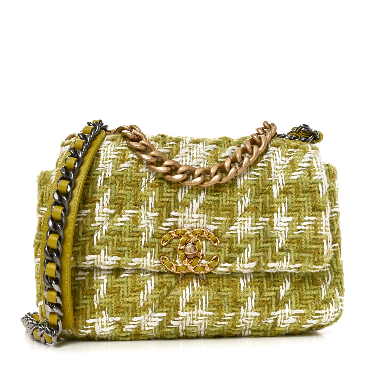 Tweed Quilted Medium Chanel 19 Flap Green