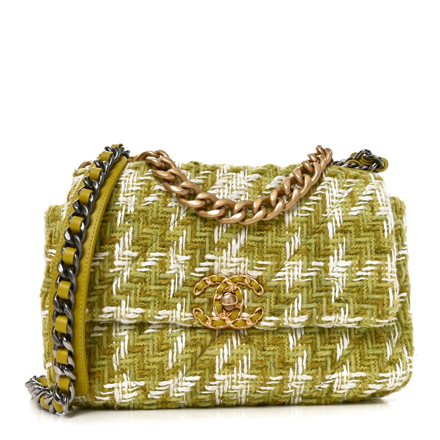 Chanel Tweed Quilted Medium Chanel 19 Flap Green 1 of 9