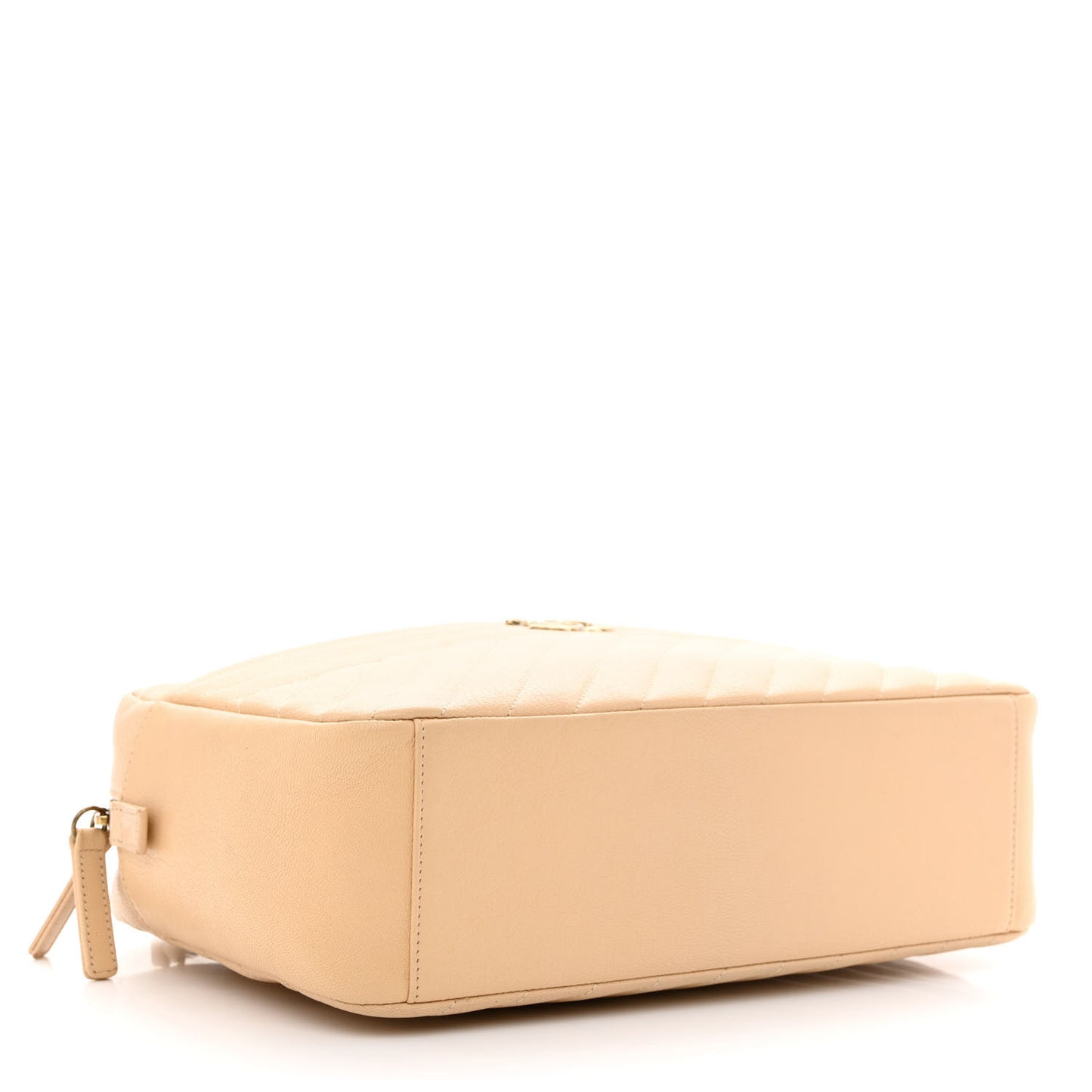 Shiny Goatskin Diagonal Quilted Camera Bag Beige