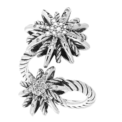 David Yurman Sterling Silver Diamond 28mm Open Starburst Ring 49 5 1 of 4