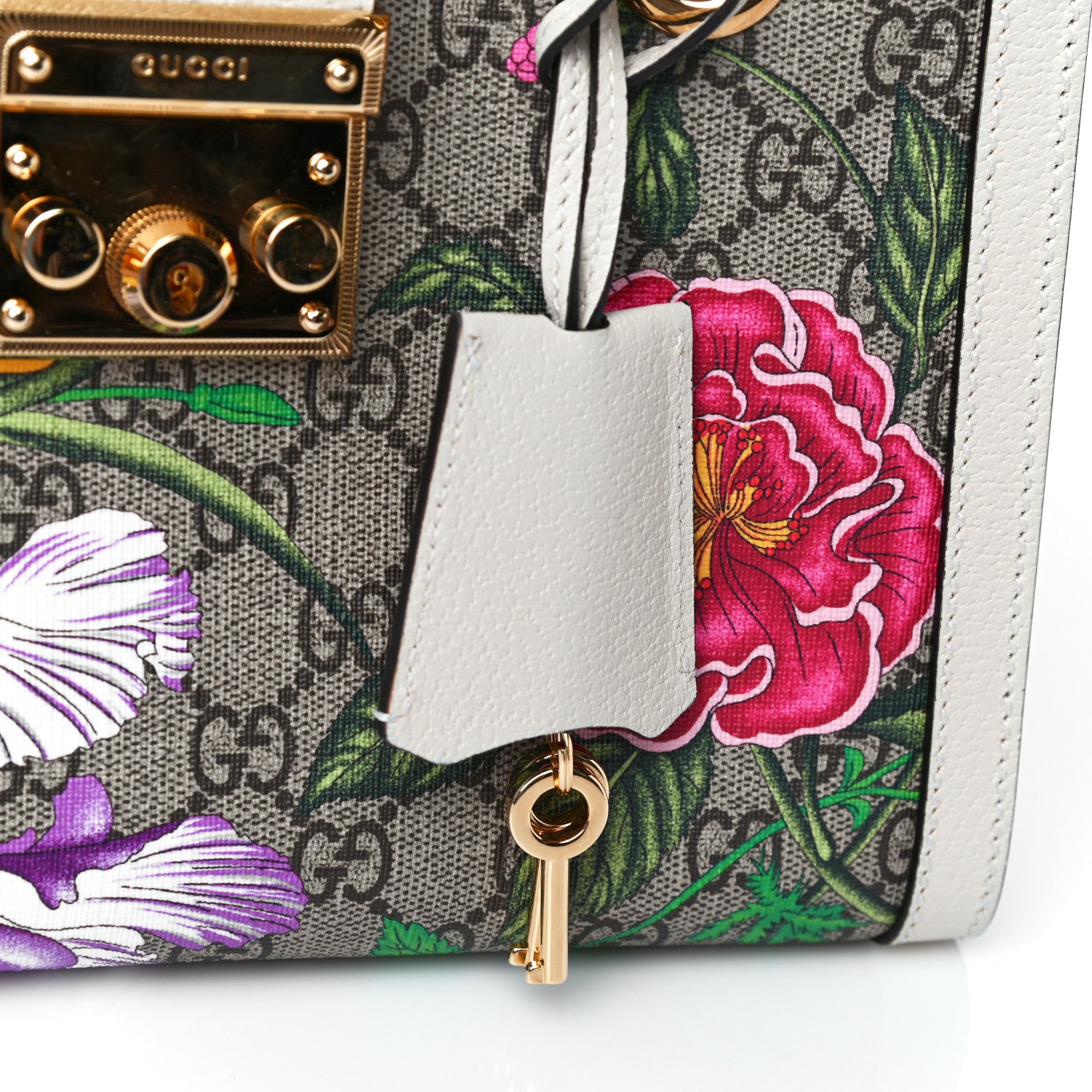 Gucci GG Supreme Monogram Flora Textured Calfskin Small Padlock Tote Beige Ebony Multicolor Mystic White 11 of 12
