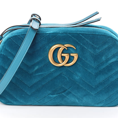 Gucci Velvet Matelasse Small GG Marmont Chain Shoulder Bag Pavone Cyan 7 of 9
