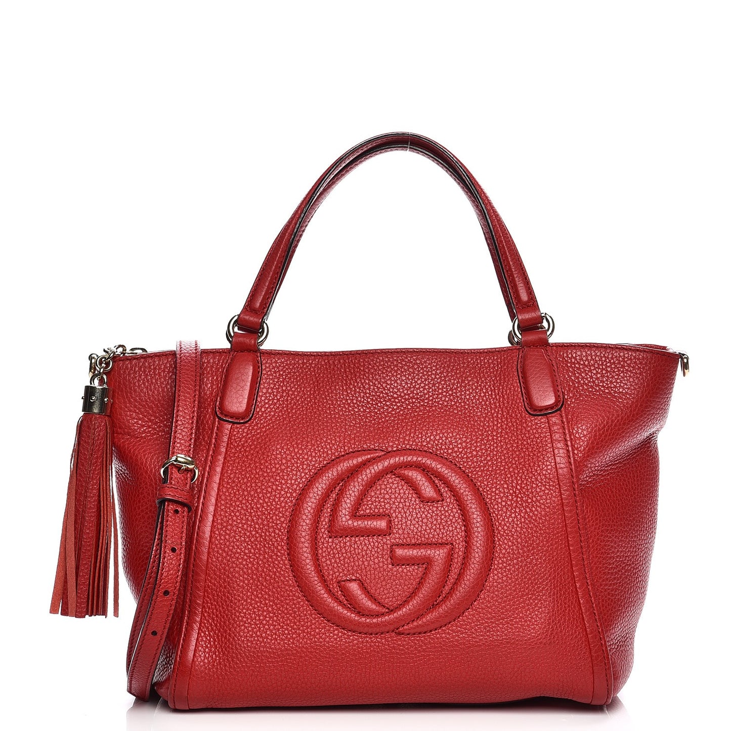 Pebbled Calfskin Small Soho Top Handle Bag Red