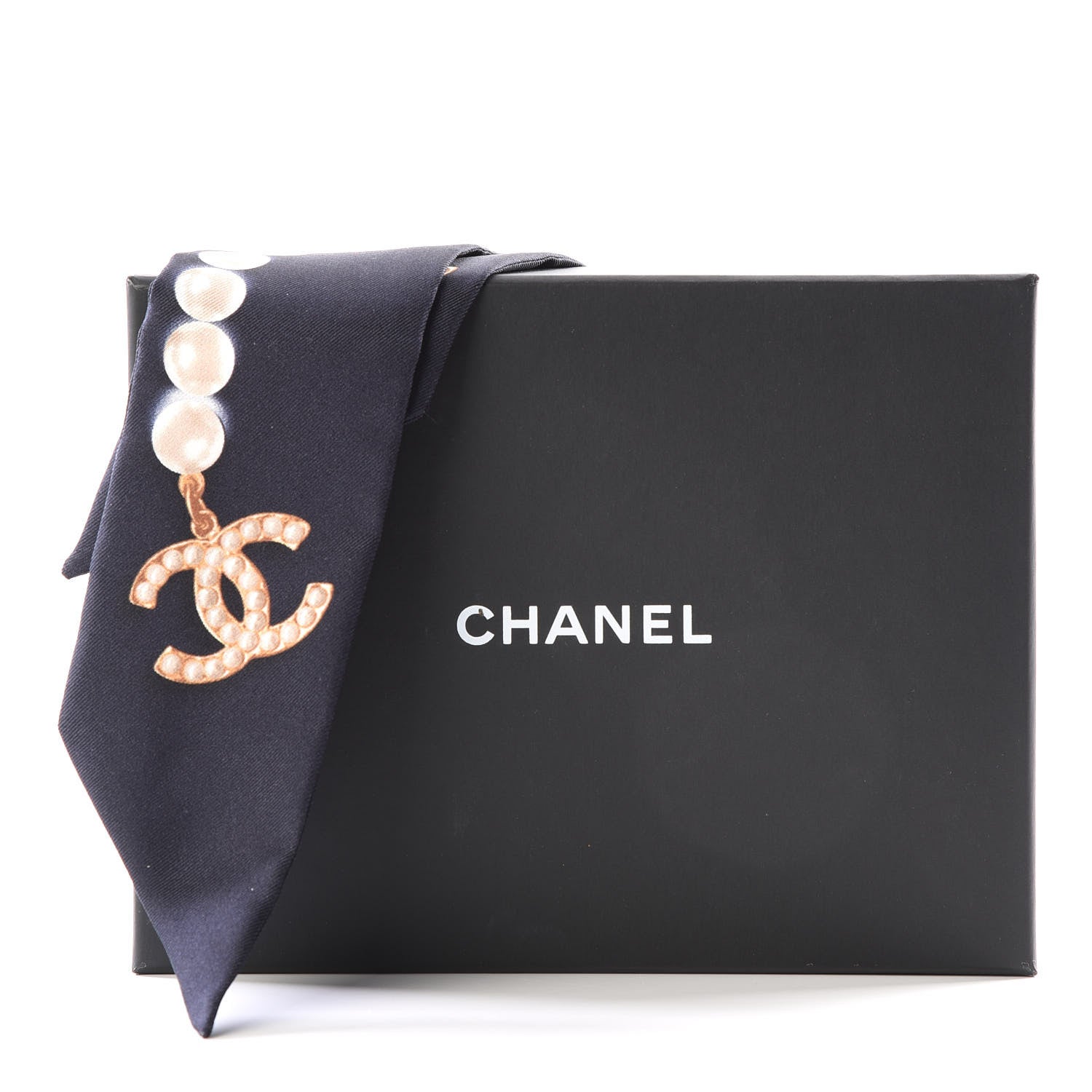 Chanel Silk Pearl CC Slim Bandeau Scarf Navy 4 of 4