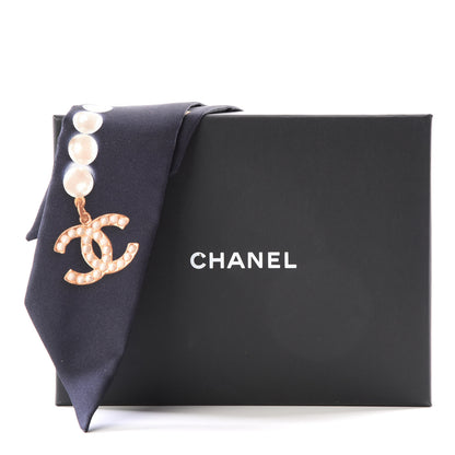 Chanel Silk Pearl CC Slim Bandeau Scarf Navy 4 of 4