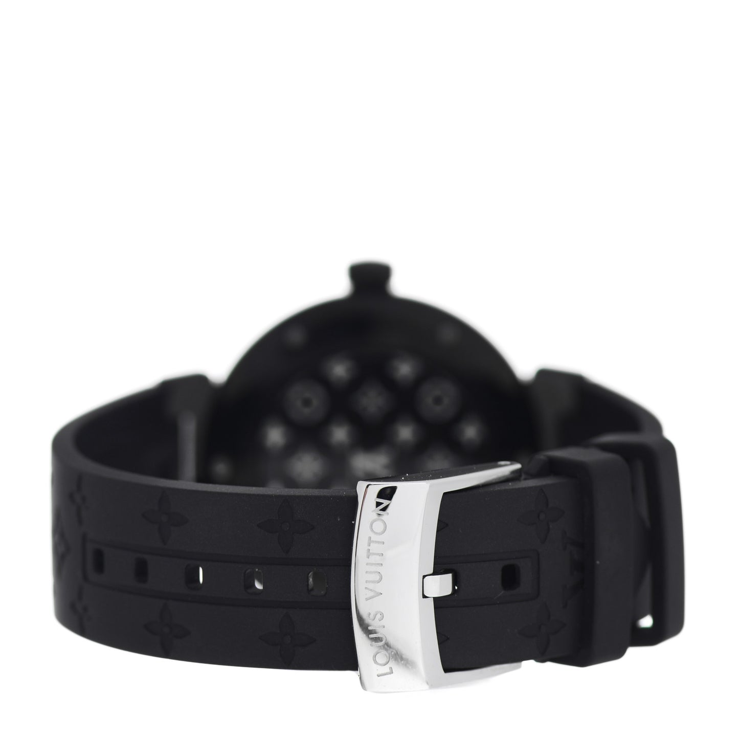 Stainless Steel Rubber Diamond 34mm Tambour Quartz Watch Black
