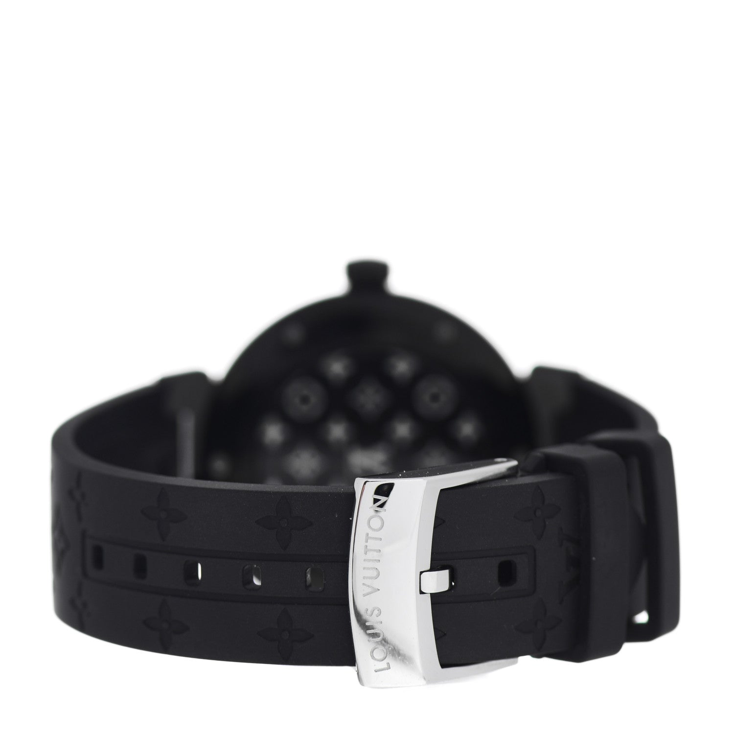 Louis Vuitton Stainless Steel Rubber Diamond 34mm Tambour Quartz Watch Black 3 of 5