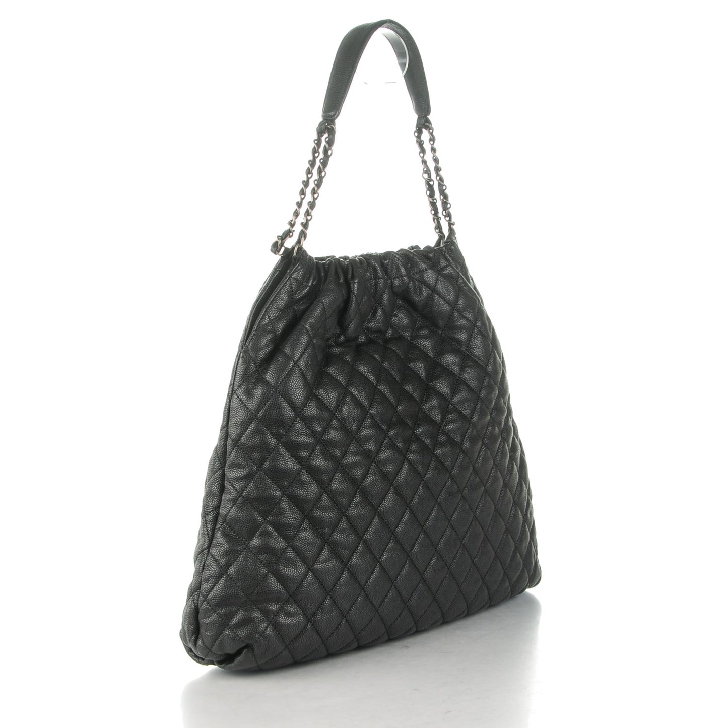 Distressed Glazed Caviar Quilted Large Elastic Tote Black