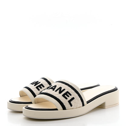 Chanel Lambskin Embroidered CC Mule Sandal 39 Ivory Black 3 of 9