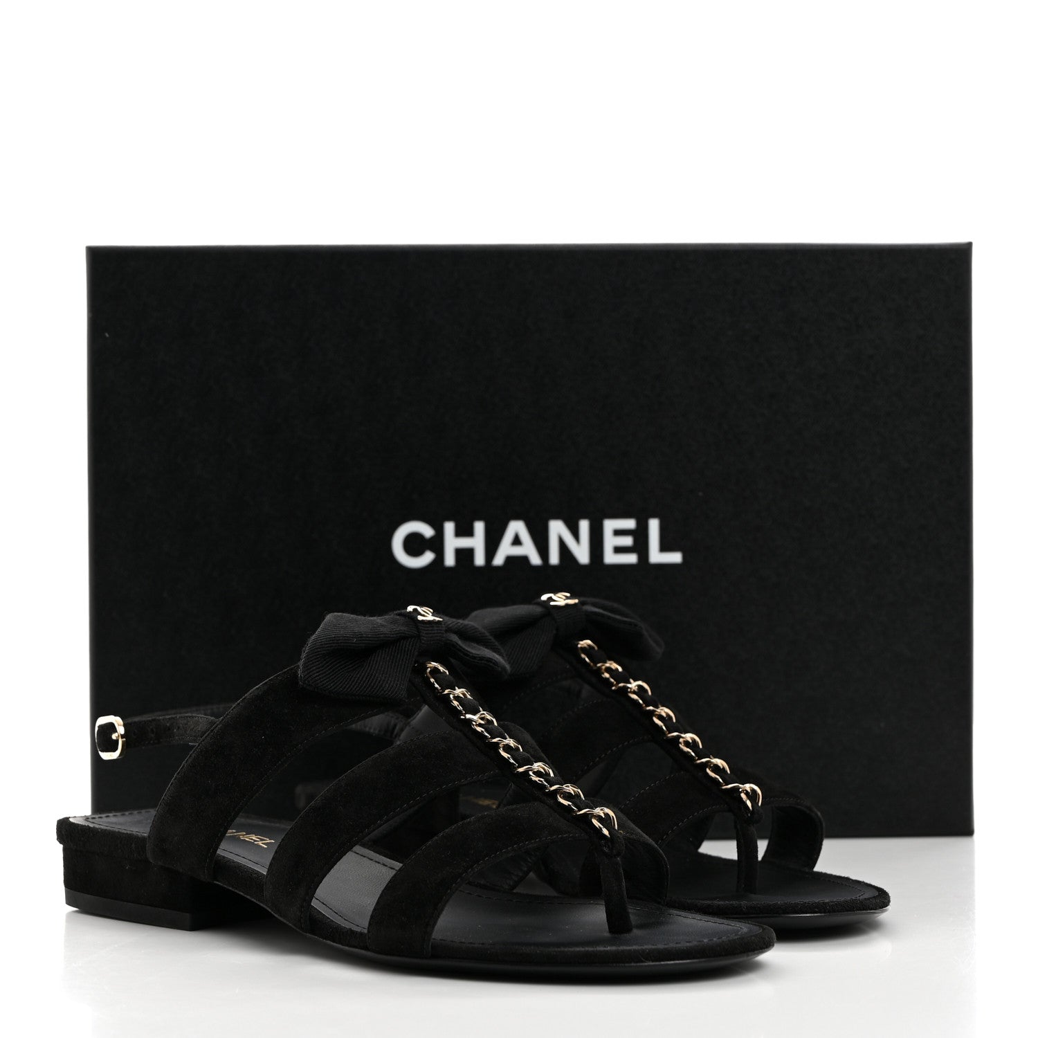 Chanel Grosgrain Chain CC Logo Bow Sandals 36 Black 9 of 9