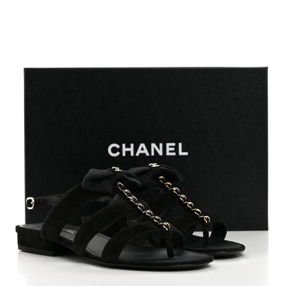 Chanel Grosgrain Chain CC Logo Bow Sandals 36 Black 9 of 9