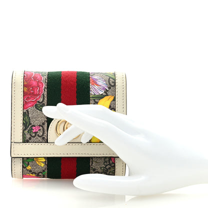 Gucci GG Supreme Monogram Flora Textured Calfskin Web Ophidia Card Case Wallet Beige Ebony Multicolor Mystic White 2 of 6