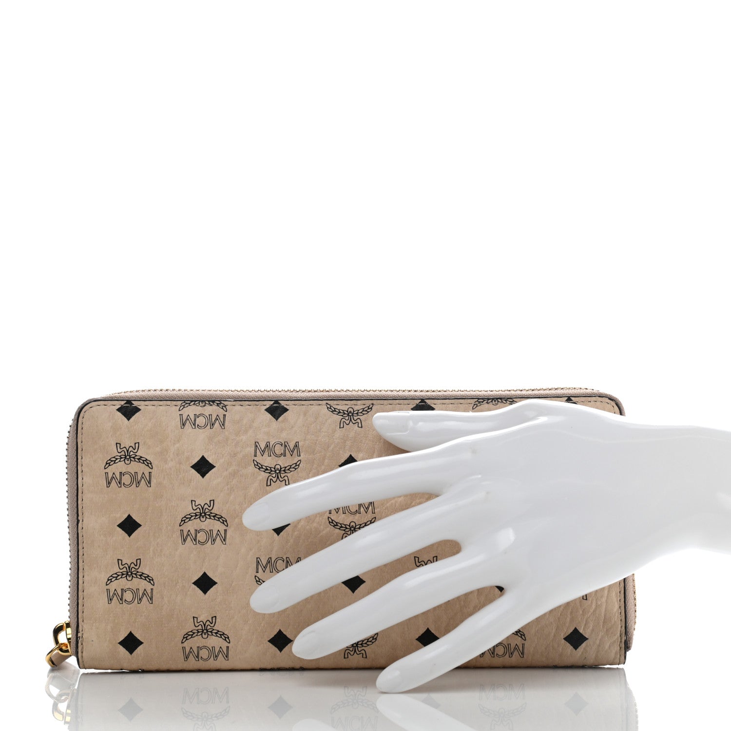 MCM Visetos Large Zip Around Wallet Beige 2 of 8