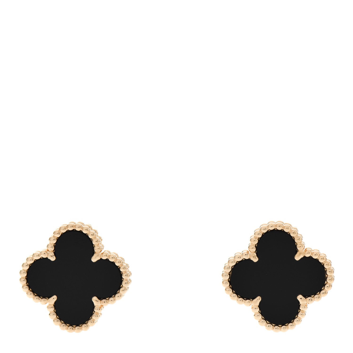 Van Cleef & Arpels 18K Yellow Gold Black Onyx Vintage Alhambra Earrings 1 of 6