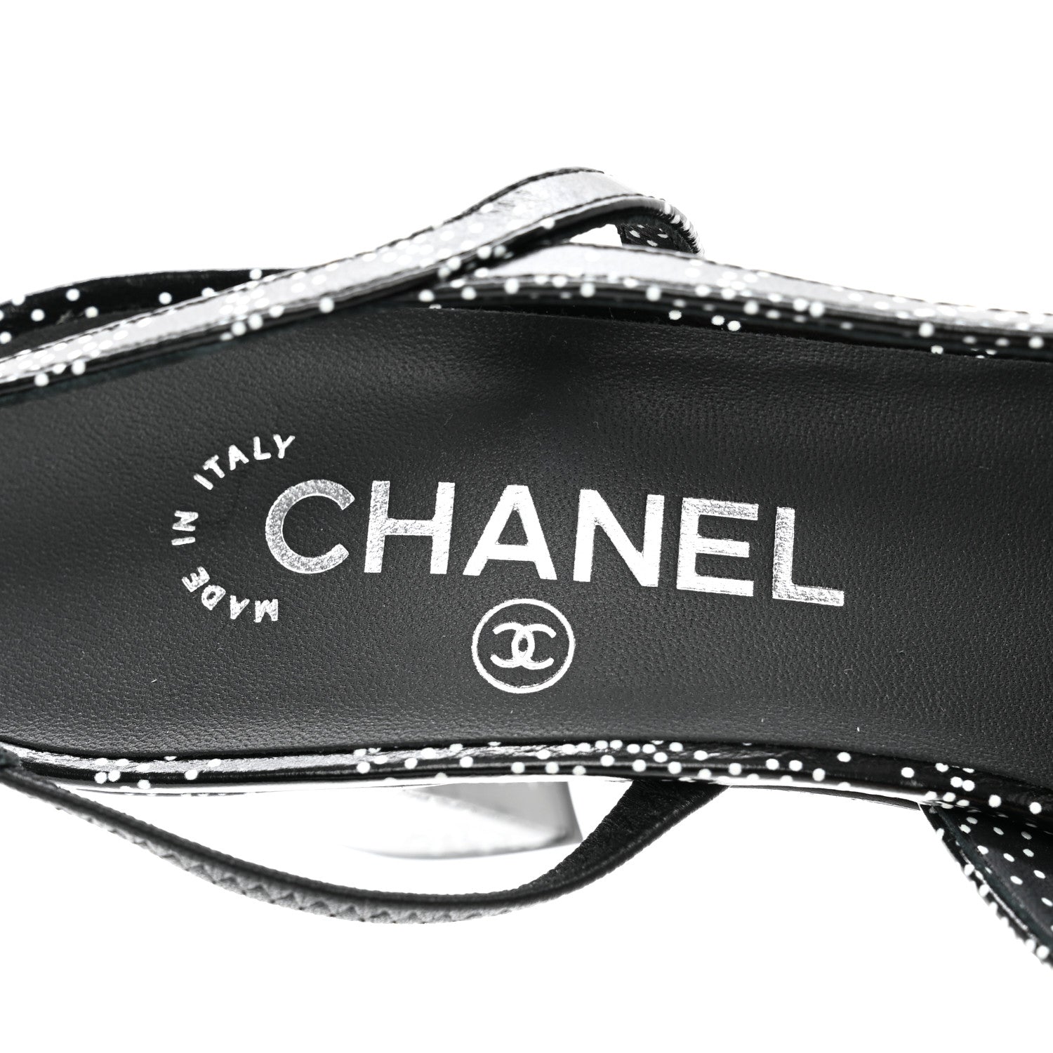Chanel Calfskin Camellia Printed Cap Toe CC Slingback Pumps 39.5 Black White 7 of 9