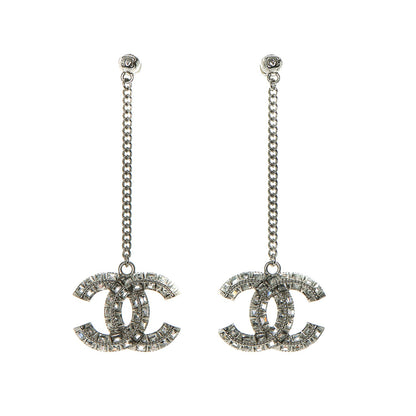 Chanel Baguette Crystal CC Dangle Earrings Silver 1 of 3