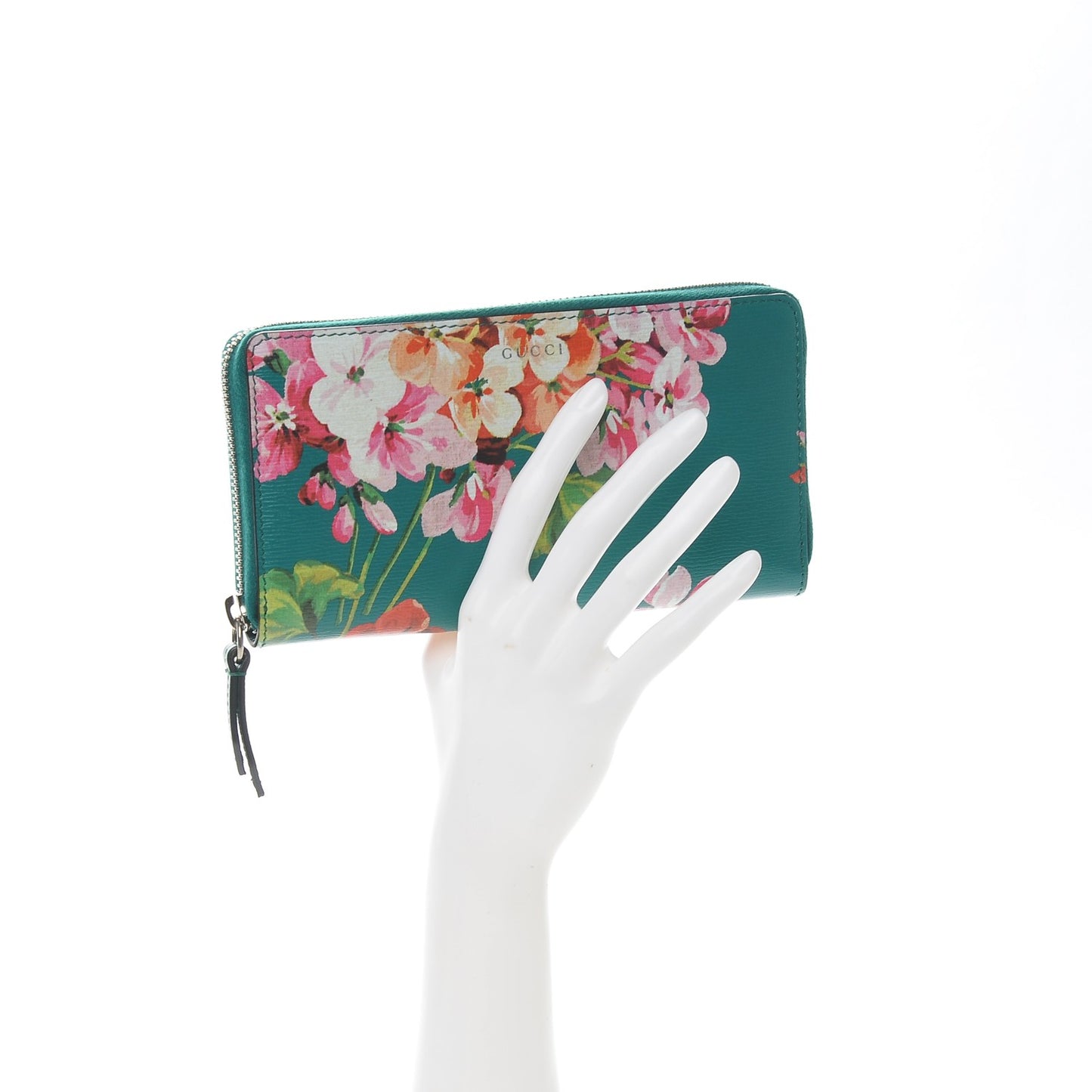 Calfskin Blooms Print Zip Around Wallet Bright Emerald Multicolor