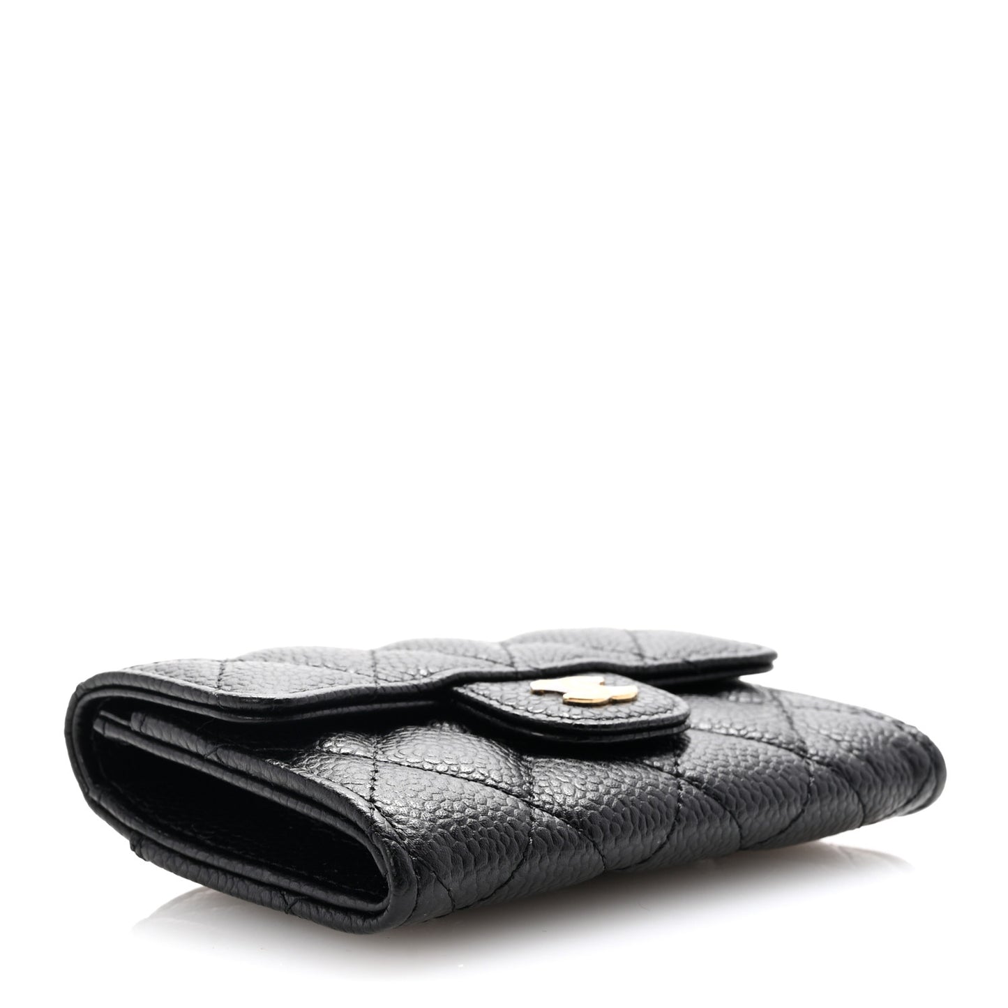 Caviar Quilted Flap Card Holder Wallet Black