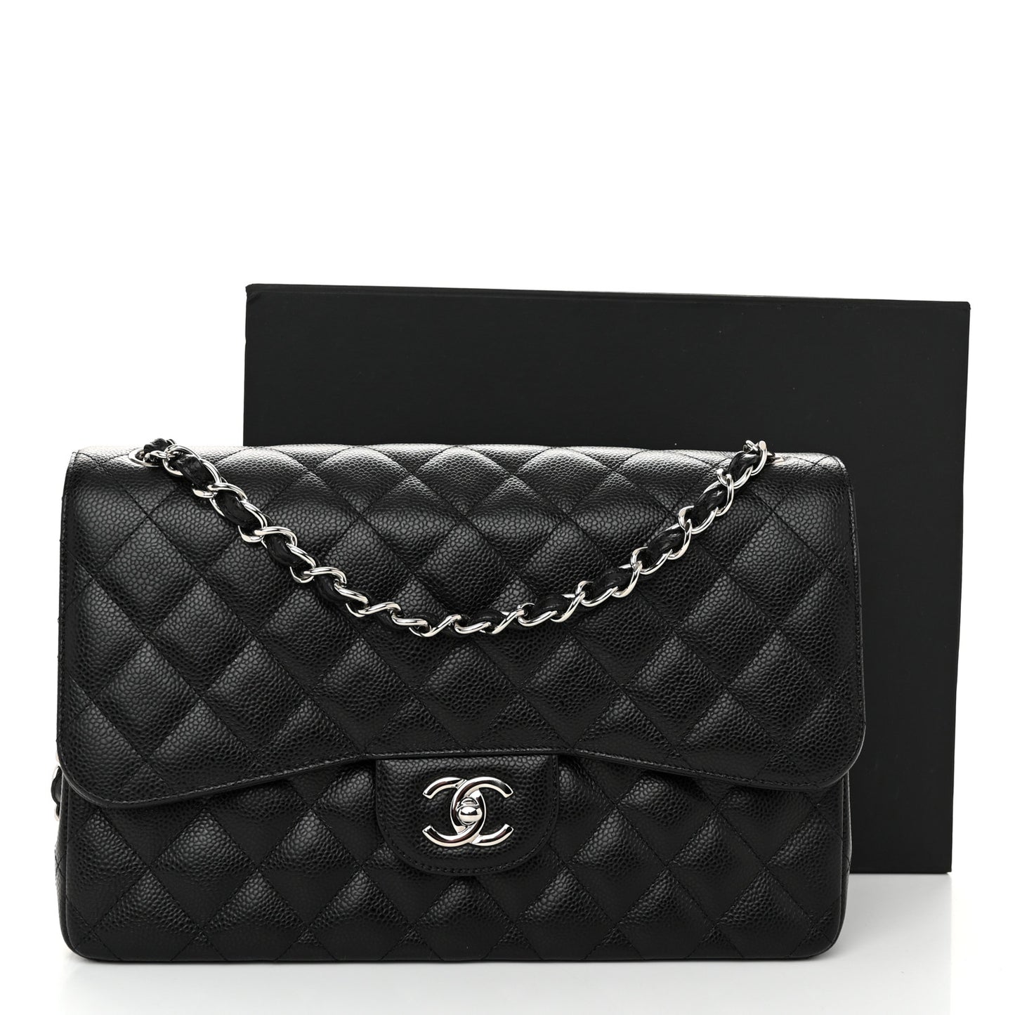 Caviar Quilted Jumbo Double Flap Black