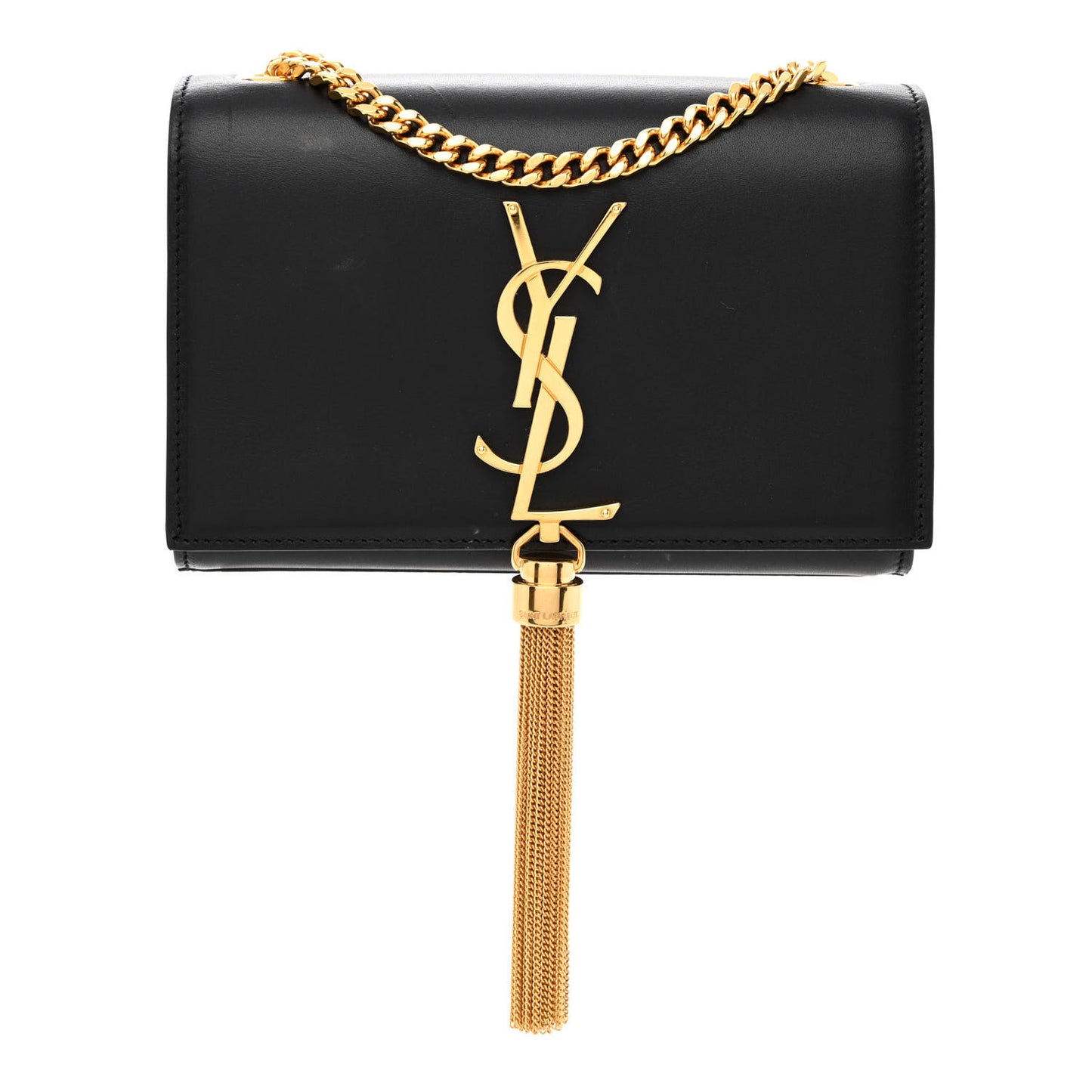 Calfskin Small Classic Monogram Kate Tassel Satchel Black