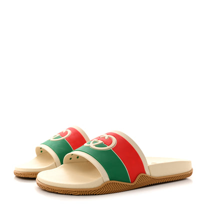 Gucci Rubber Web Womens Interlocking G Slide Sandals 39 Mystic White Green Red 3 of 10