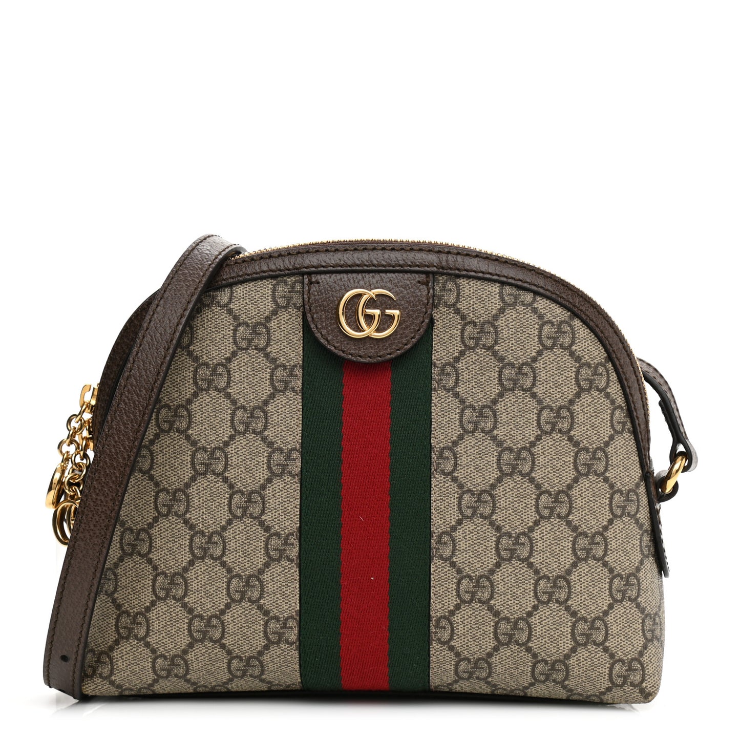 GG Supreme Monogram Textured Dollar Calfskin Web Small Ophidia Dome Shoulder Bag Beige Ebony New Acero