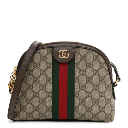 Gucci GG Supreme Monogram Textured Dollar Calfskin Web Small Ophidia Dome Shoulder Bag Beige Ebony New Acero 1 of 8