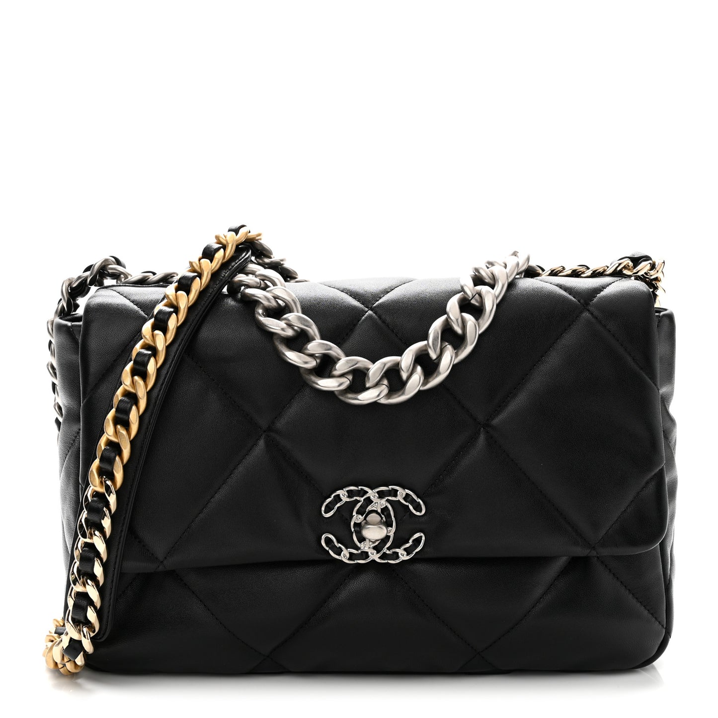 Lambskin Quilted Large Chanel 19 Flap Black