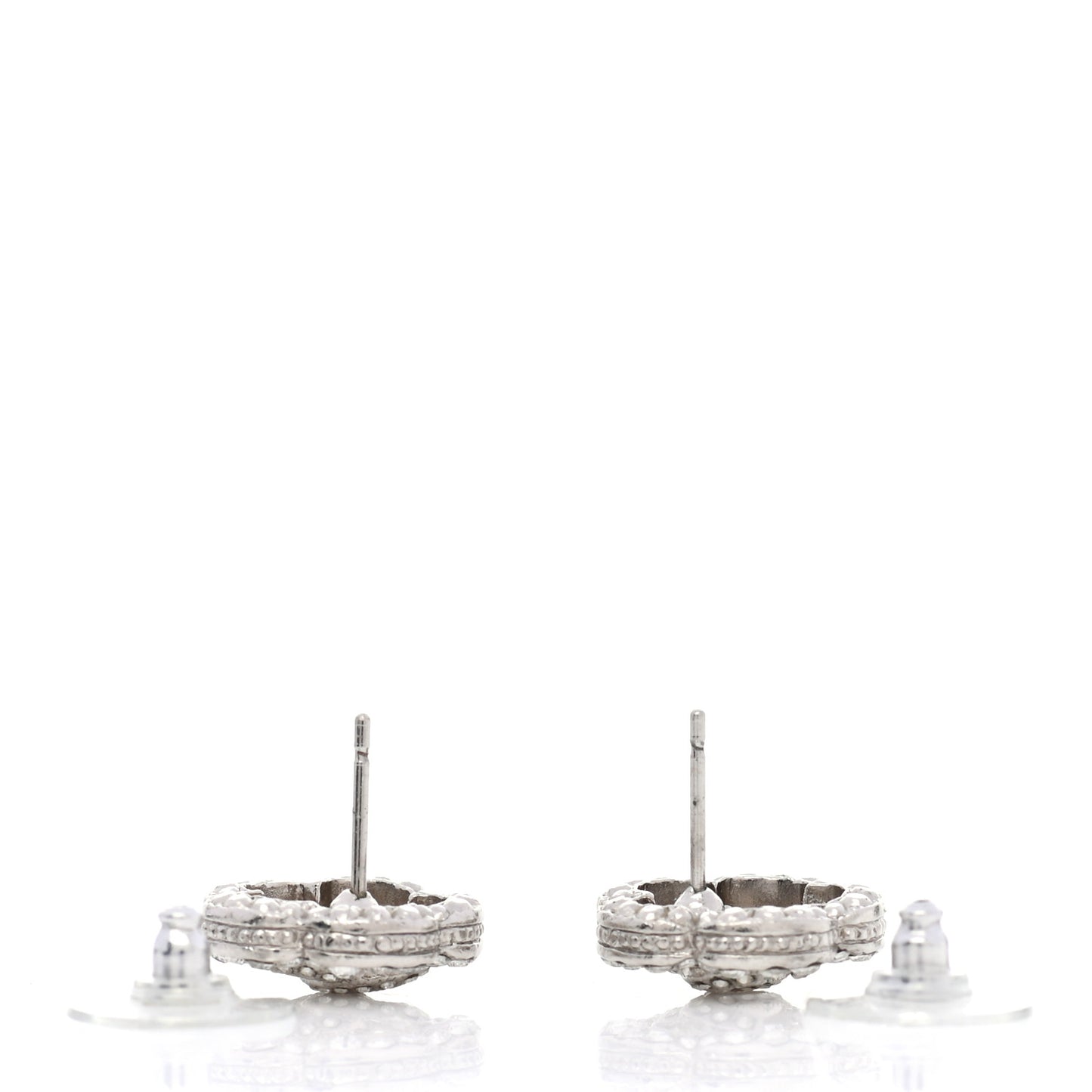 Crystal Coco Flapper Camellia CC Stud Earrings Silver