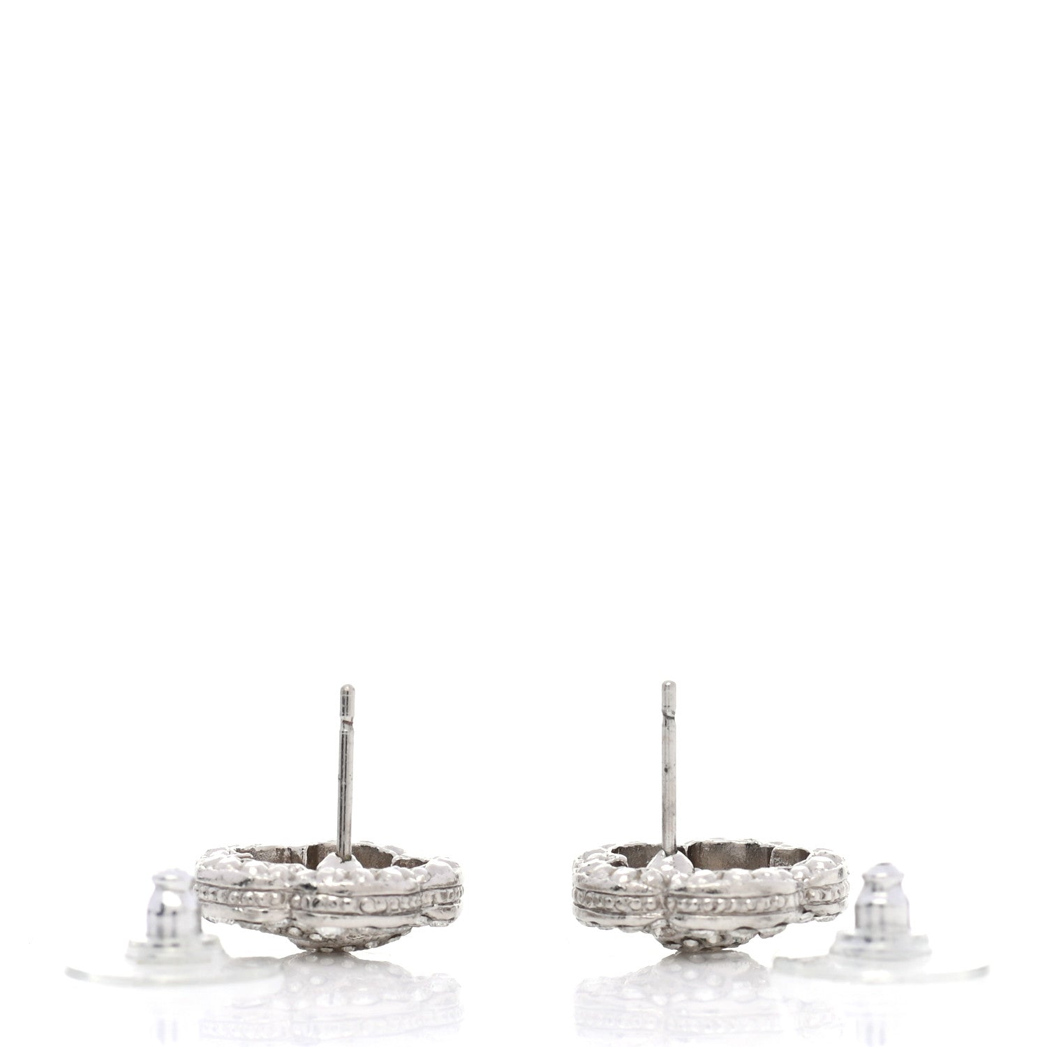 Chanel Crystal Coco Flapper Camellia CC Stud Earrings Silver 3 of 5