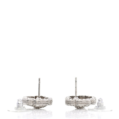 Chanel Crystal Coco Flapper Camellia CC Stud Earrings Silver 3 of 5