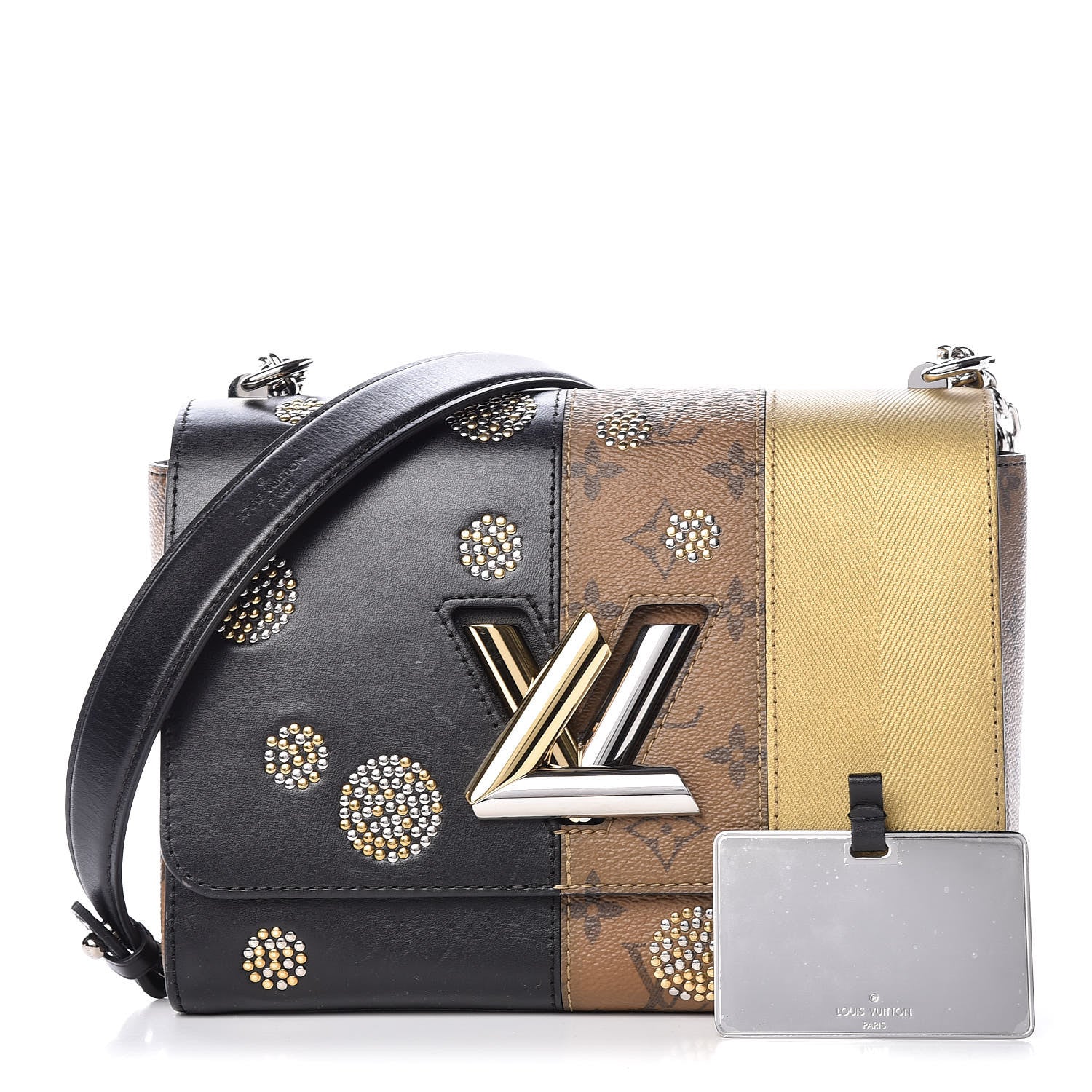 Louis Vuitton Calfskin Reverse Monogram Studded Twist Shoulder Bag MM Black Gold 1 of 14