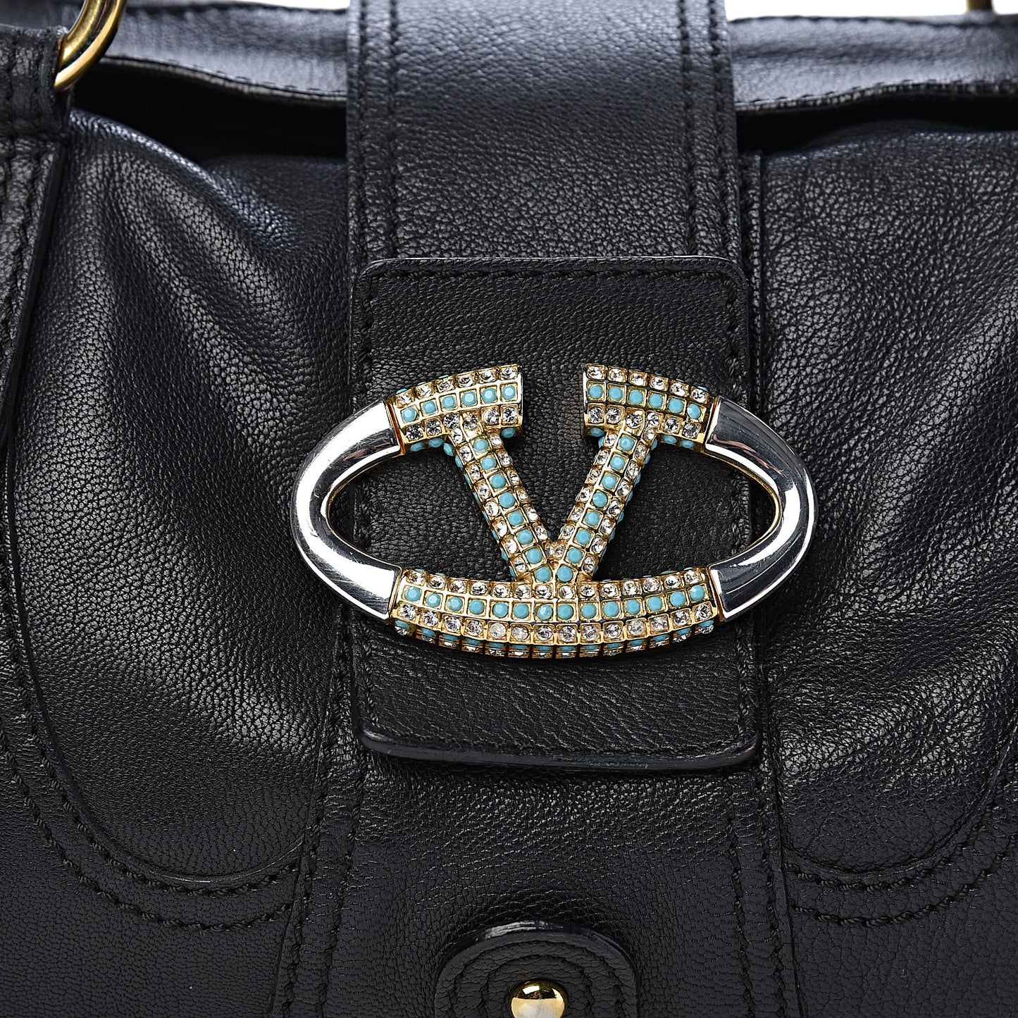 Grained Calfskin Catch Satchel Black