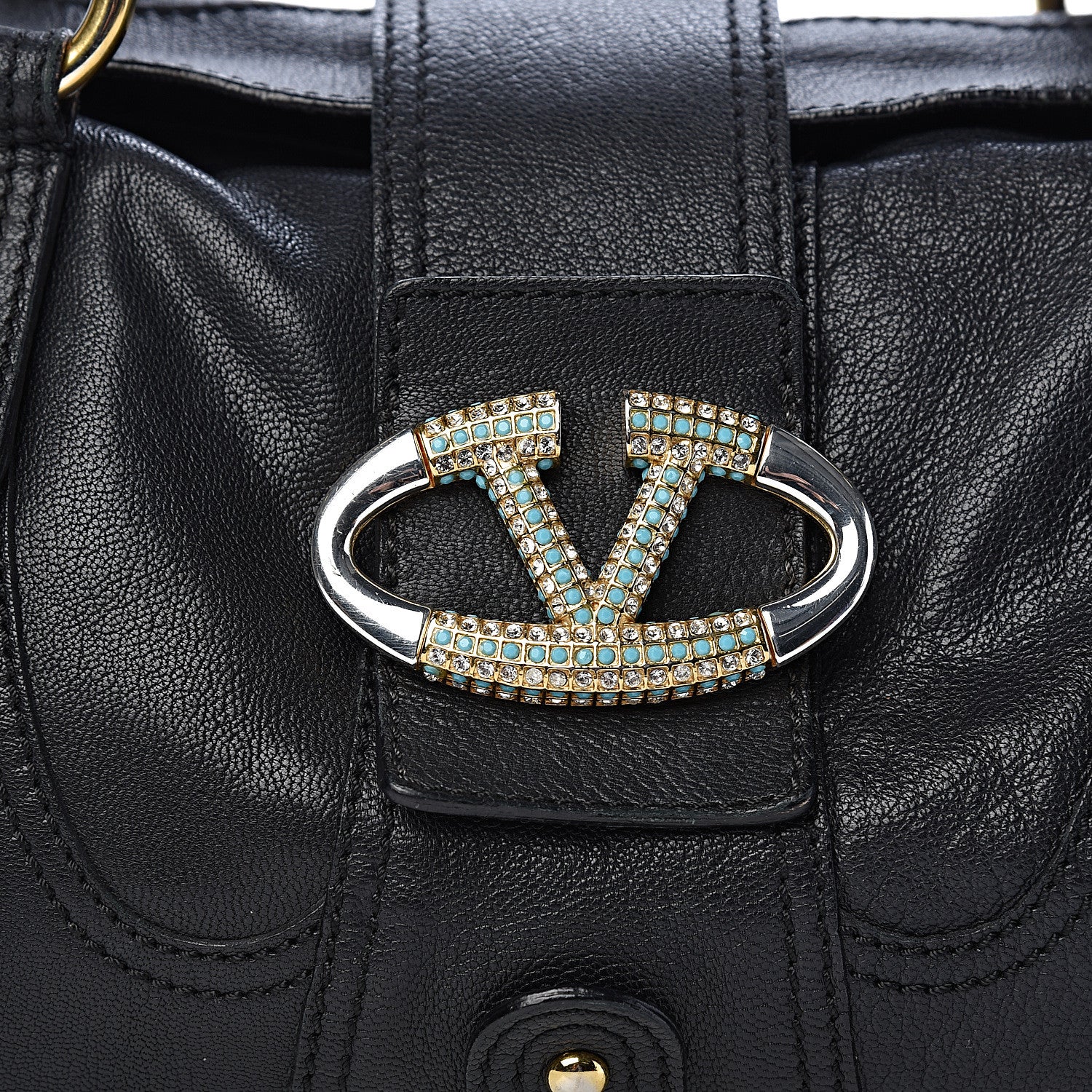 Valentino Garavani Grained Calfskin Catch Satchel Black 7 of 9