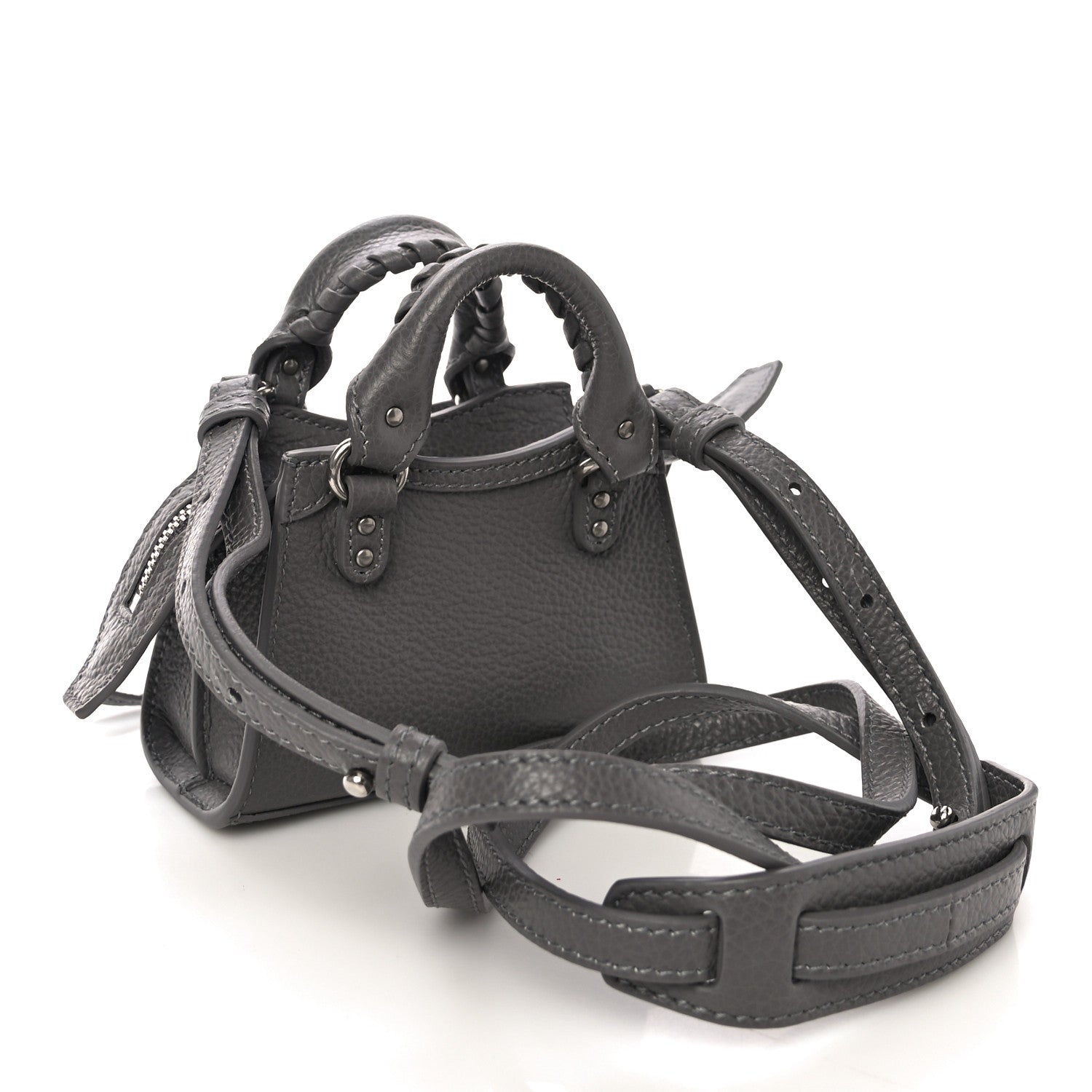 Balenciaga Grained Calfskin Neo Classic Silver Hardware Super Nano City Crossbody Dark Grey 3 of 9