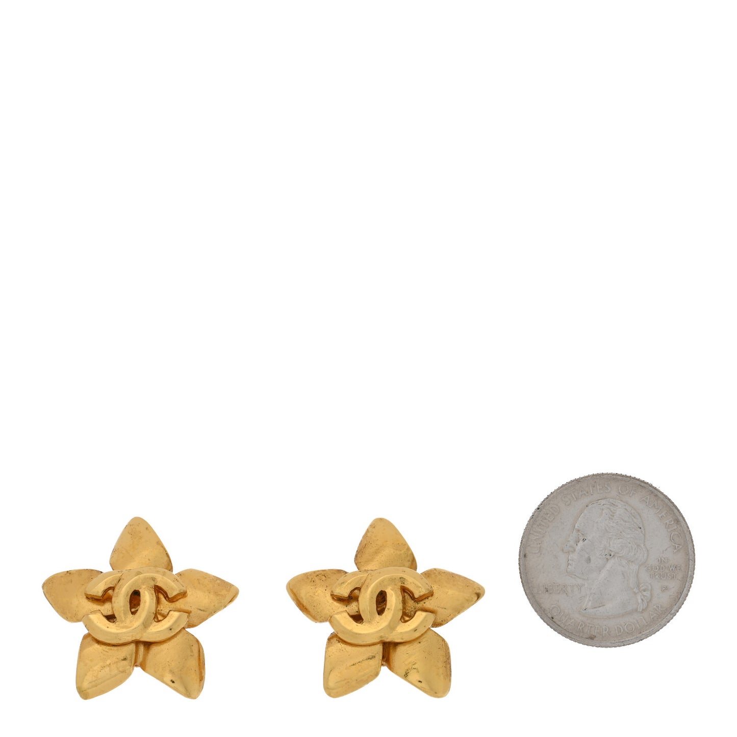 Metal Flower CC Clip On Earrings Gold