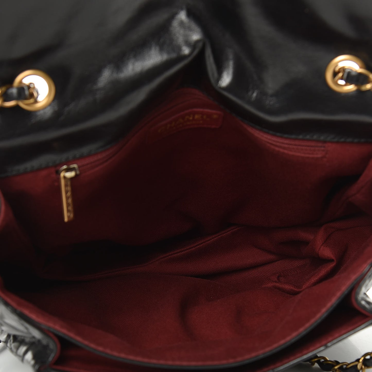 Aged Glazed Calfskin Quilted Large Bubble CC Flap Black