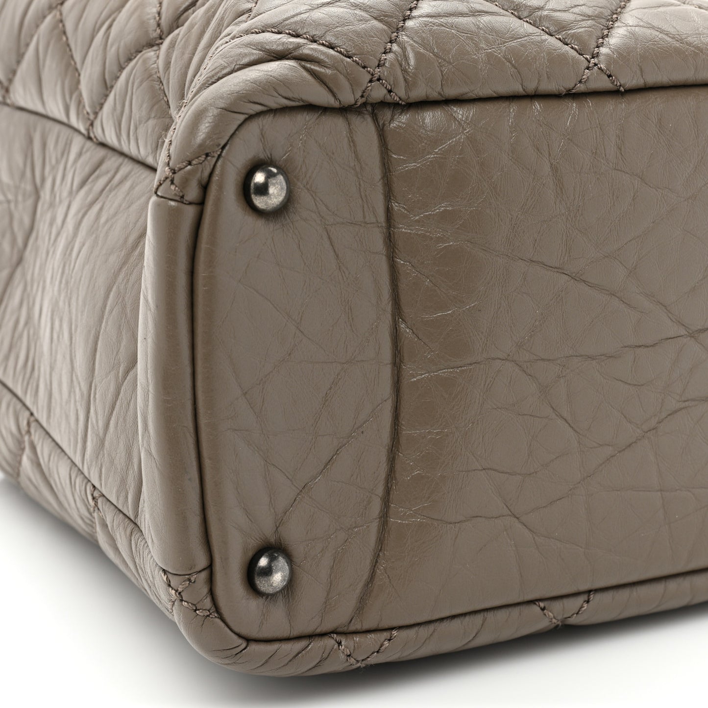 Aged Calfskin Tweed Large Quilted Portobello Tote Grey