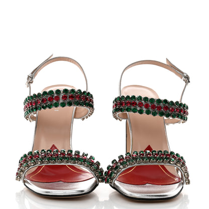 Gucci Nappa Silk Crystal Bertie High Heel Sandals 37.5 Argento 2 of 7