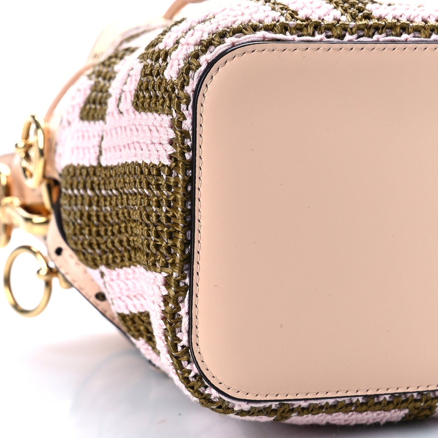 Raffia Vitello King F is Fendi FF Crochet Mini Mon Tresor Bucket Bag Natural Light Rose