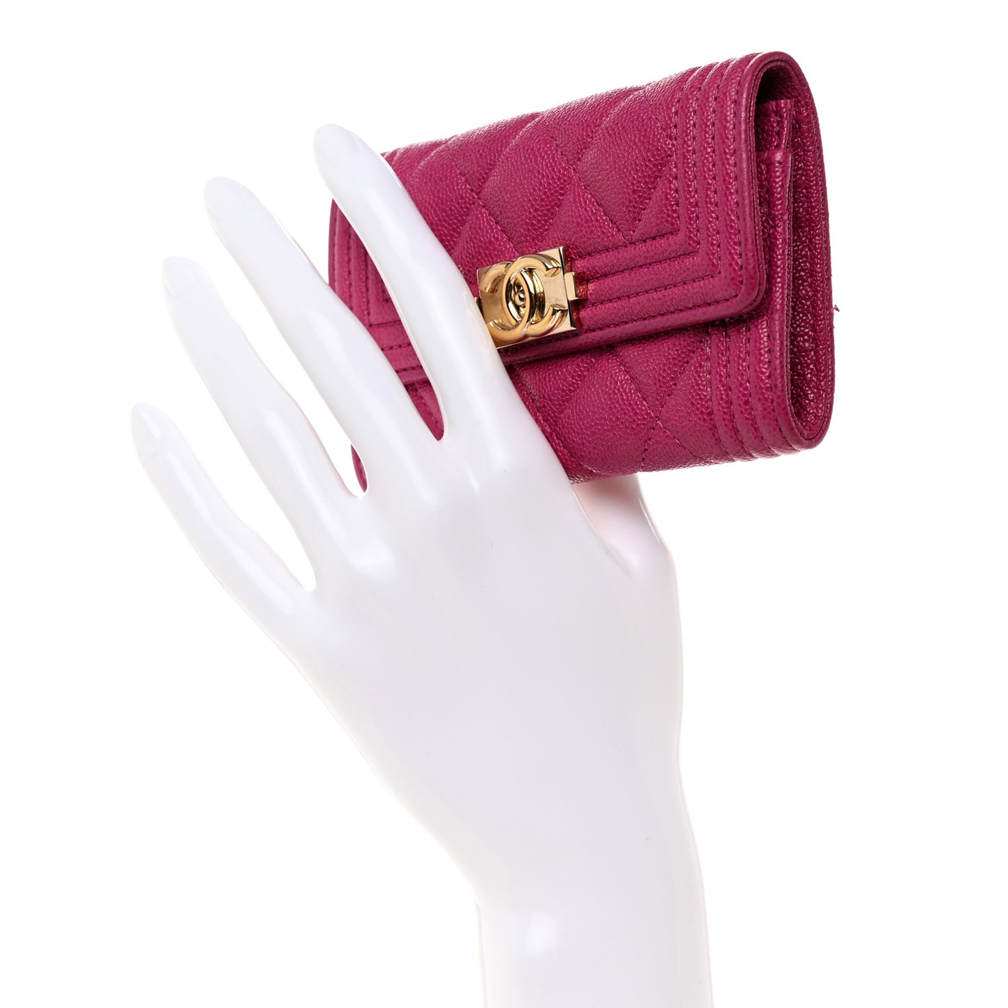 Caviar Quilted Boy Card Holder Wallet Fuchsia