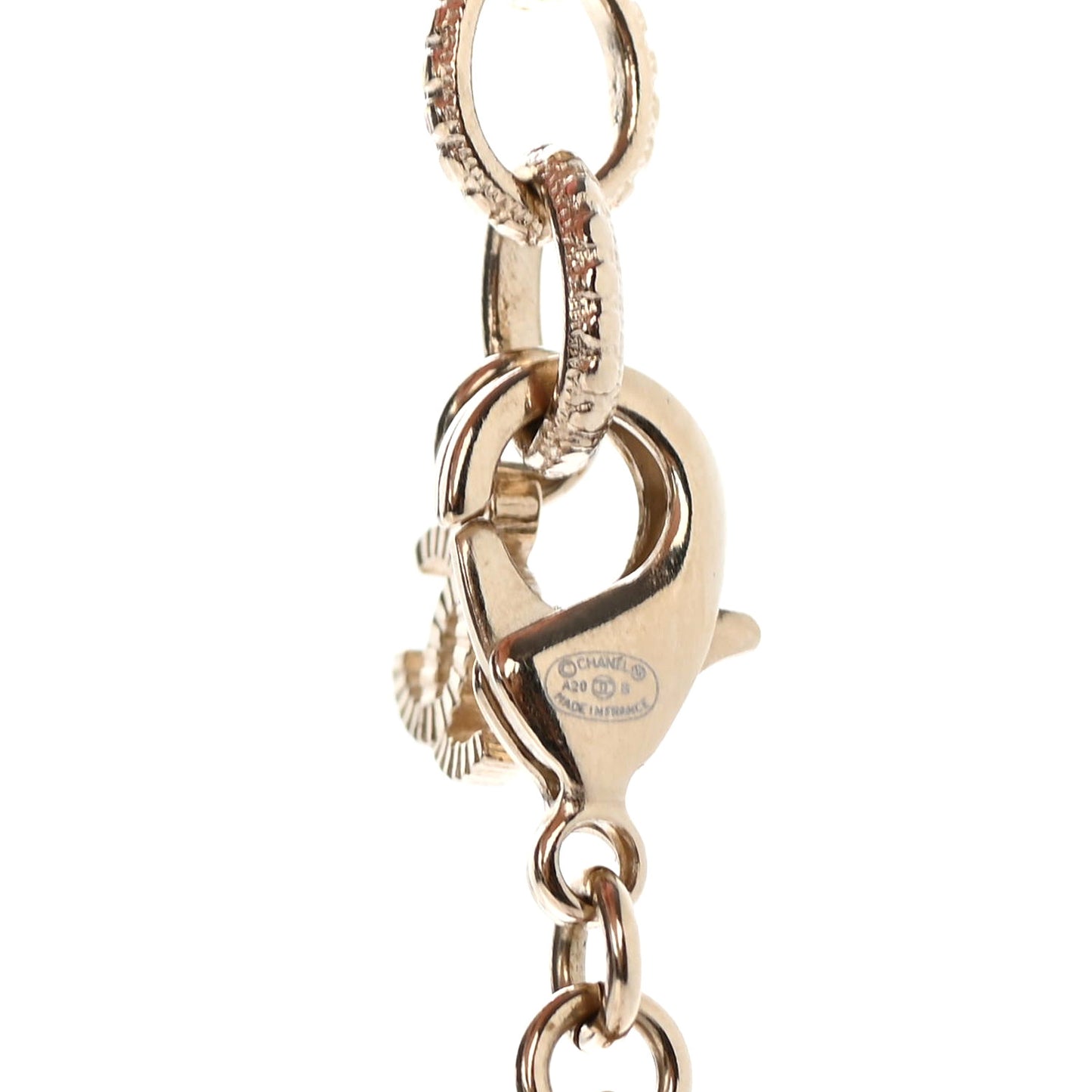 Pearl Crystal Long CC Necklace Gold